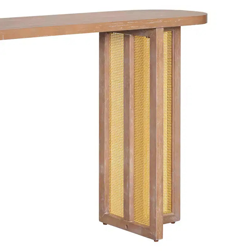 Consolle stretta in rattan con piano ovale e contenitore, Ingresso