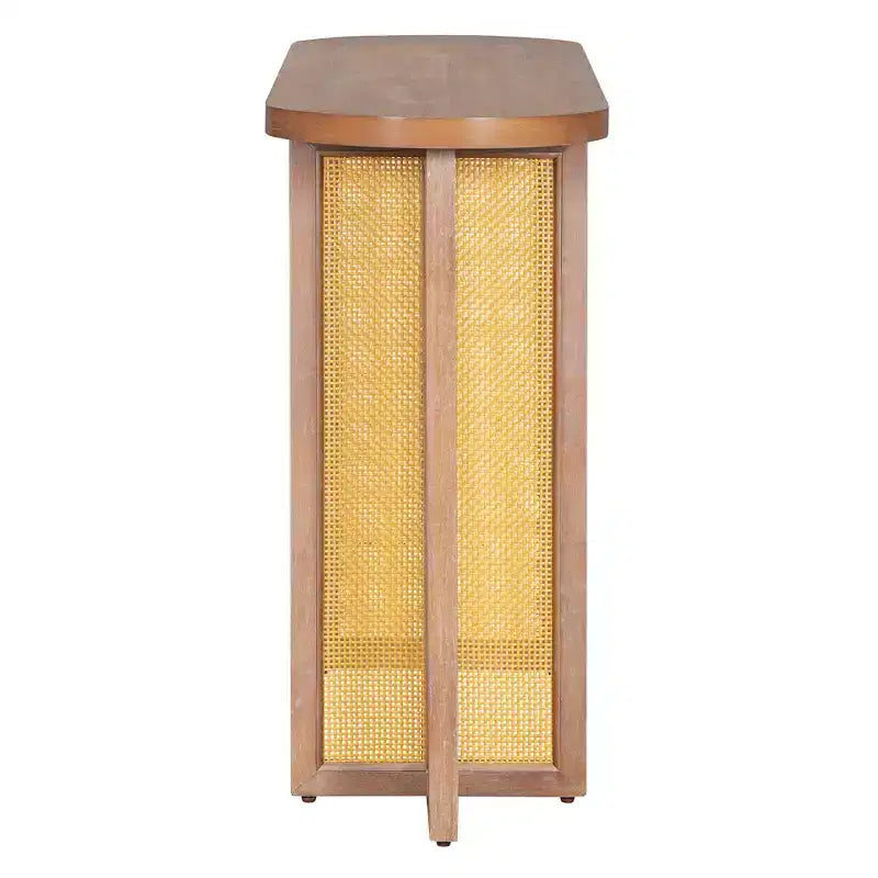 Consolle stretta in rattan con piano ovale e contenitore, Ingresso