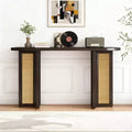Luxystar Rattan Narrow Console Table with Oval Top and Storage for Living Room and Entran