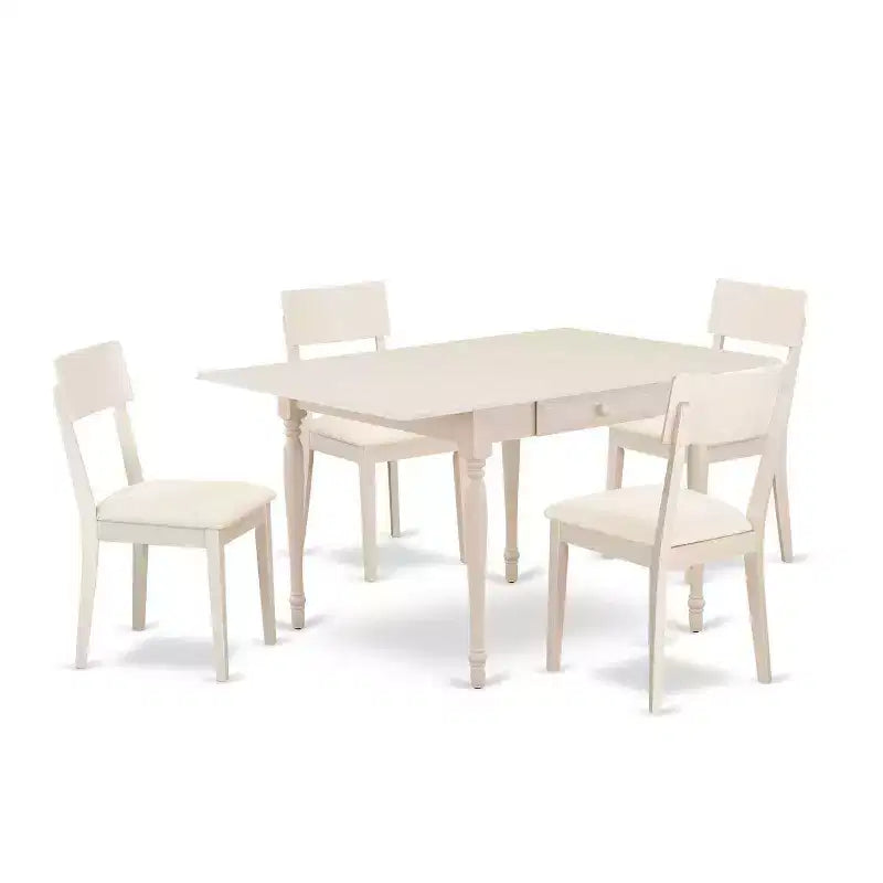HomeStock 5-Pc Linen White Finish Solid Wood Top-Dining Room Set with Dropleaf-Seats 4