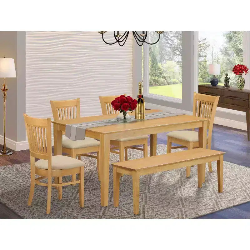 Tavolo da pranzo rettangolare in rovere naturale con panca e 4 sedie