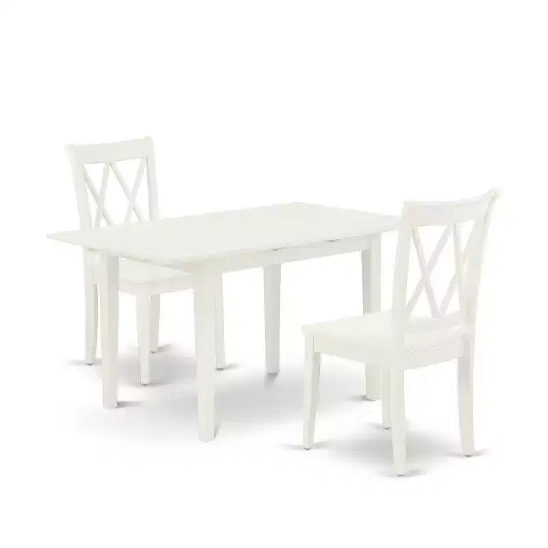 HomeStock 3-Piece Linen White Finish Rectangular Solid Wood Top with Butterfly Leaf Dining Table Set