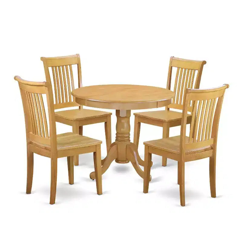 HomeStock 5-Piece Natural Oak Finish Solid Wood Top Dining table with 4 Chairs