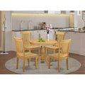 Tavolo da pranzo con piano in legno massello finitura rovere naturale, 5 pezzi con 4 sedie