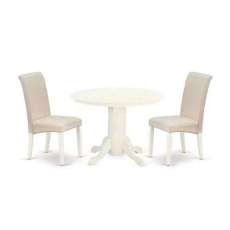 HomeStock 3-Pc Linen white Solid Wood Top - Round Dining Room Set - Seats 4