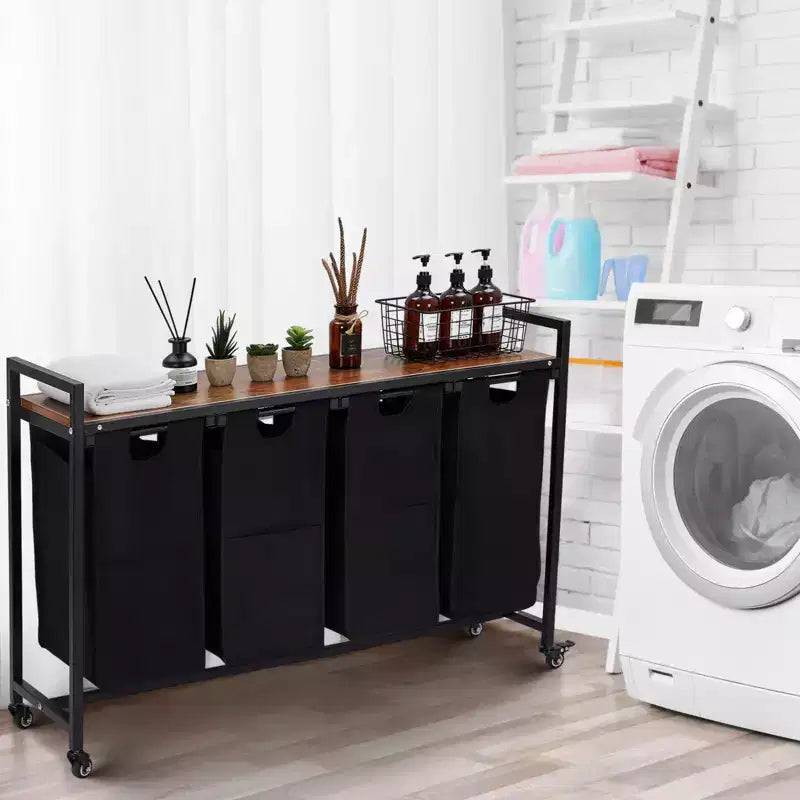 Cesto Portabiancheria con Ripiano Estraibile con Borse Rimovibili, Cesto Contenitore con Struttura in Metallo e Ripiano per Organizzazione Armadio, Bagno o Camera da Letto