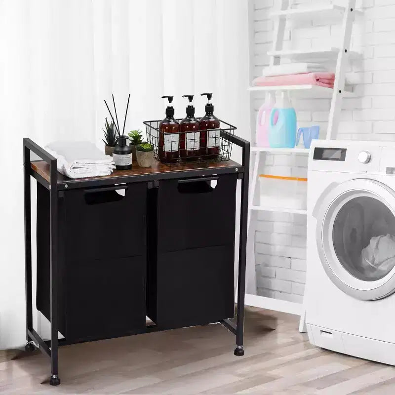 Cesto Portabiancheria con Ripiano Estraibile con Borse Rimovibili, Cesto Contenitore con Struttura in Metallo e Ripiano per Organizzazione Armadio, Bagno o Camera da Letto