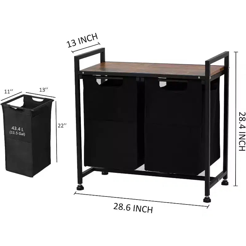 Cesto Portabiancheria con Ripiano Estraibile con Borse Rimovibili, Cesto Contenitore con Struttura in Metallo e Ripiano per Organizzazione Armadio, Bagno o Camera da Letto