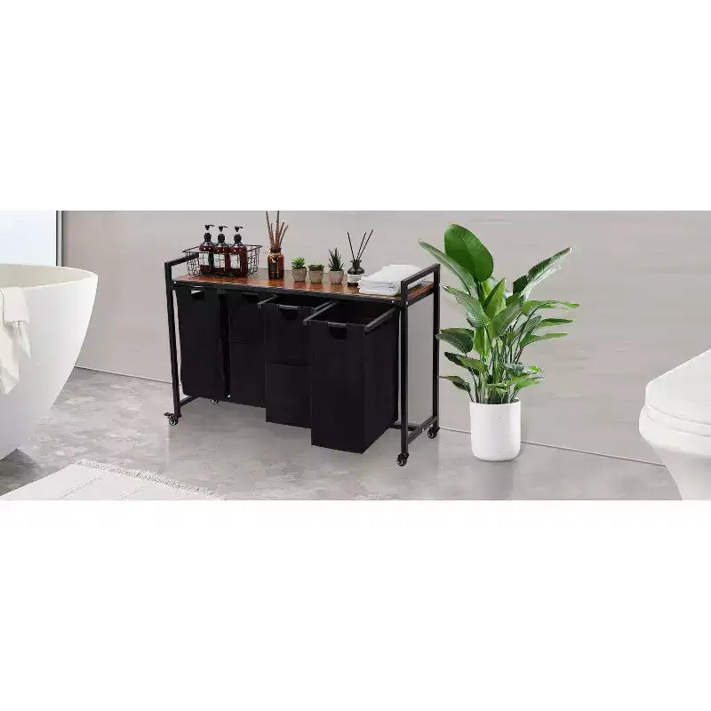 Cesto Portabiancheria con Ripiano Estraibile con Borse Rimovibili, Cesto Contenitore con Struttura in Metallo e Ripiano per Organizzazione Armadio, Bagno o Camera da Letto