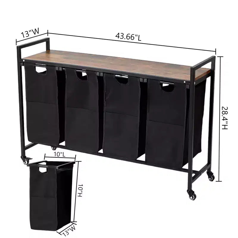 Cesto Portabiancheria con Ripiano Estraibile con Borse Rimovibili, Cesto Contenitore con Struttura in Metallo e Ripiano per Organizzazione Armadio, Bagno o Camera da Letto
