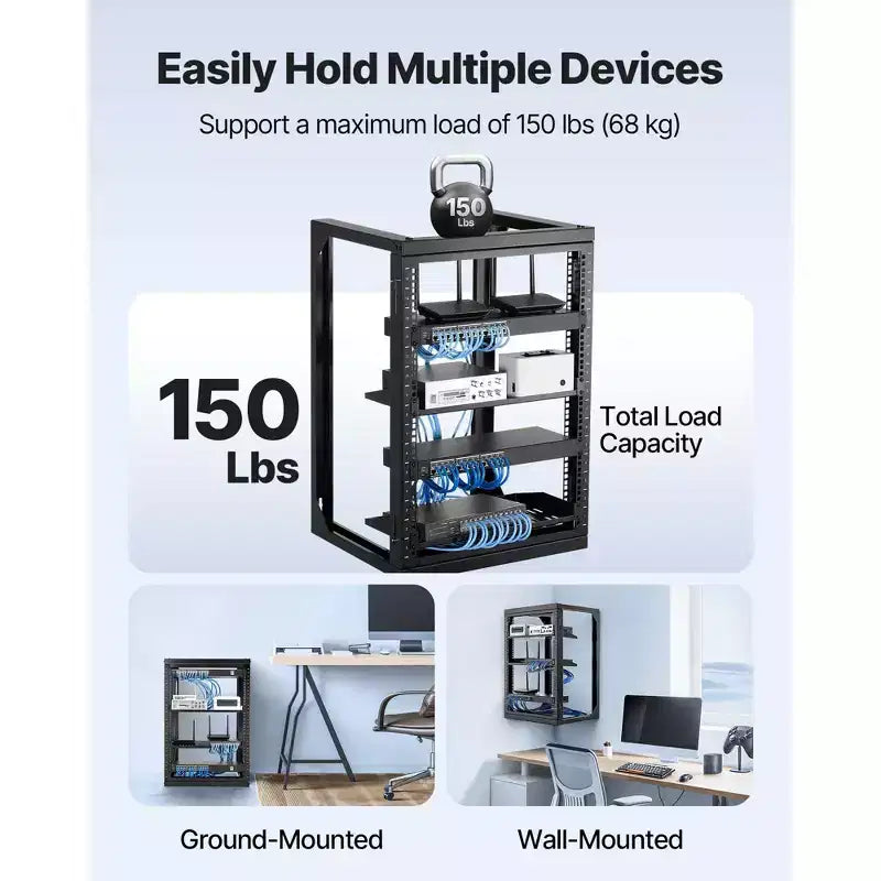 Armadio server da muro 15U, capacità 68 kg, telaio aperto, acciaio al carbonio