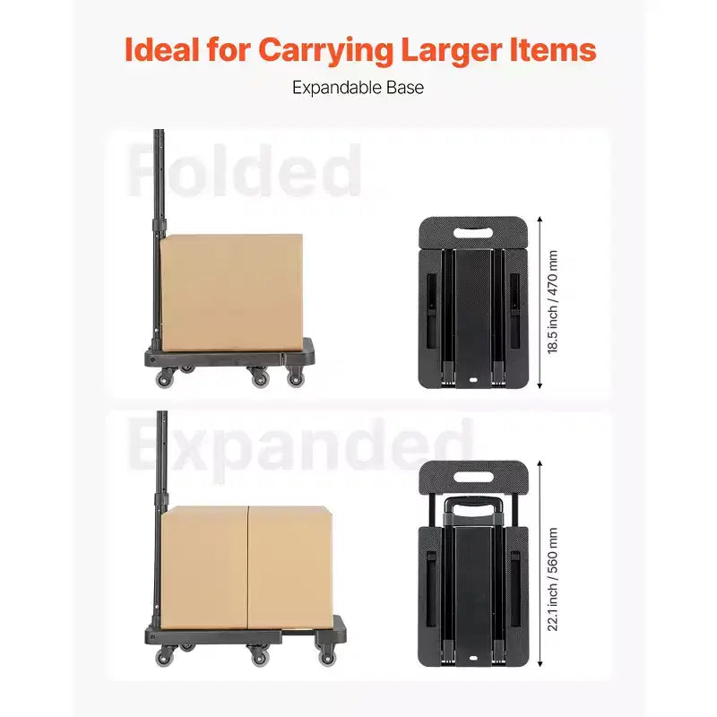 Carrello Pieghevole 227 kg, Carrello Portabagagli Richiudibile con 6 Ruote