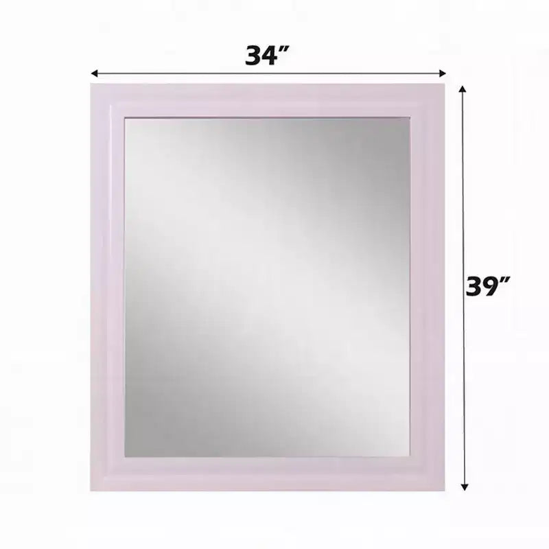 Specchio Accent da Comodino, Cornice Quadrata in Legno, Rosa Lucido 34x39