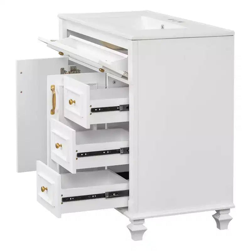 Mobile bagno da 90 cm con lavabo, 3 cassetti, ante a chiusura ammortizzata, ferramenta dorata