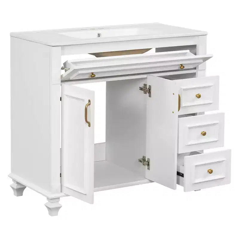 Mobile bagno da 90 cm con lavabo, 3 cassetti, ante a chiusura ammortizzata, ferramenta dorata