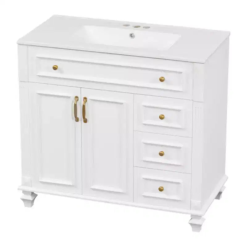 Mobile bagno da 90 cm con lavabo, 3 cassetti, ante a chiusura ammortizzata, ferramenta dorata