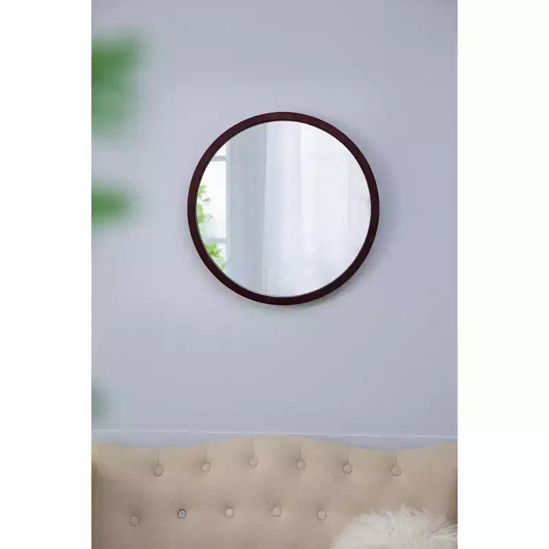 Specchio da Parete Rotondo da 50 cm con Cornice in Legno, Bagno e Camera da Letto