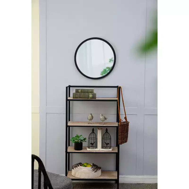 Specchio da Parete Rotondo da 50 cm con Cornice in Legno, Bagno e Camera da Letto
