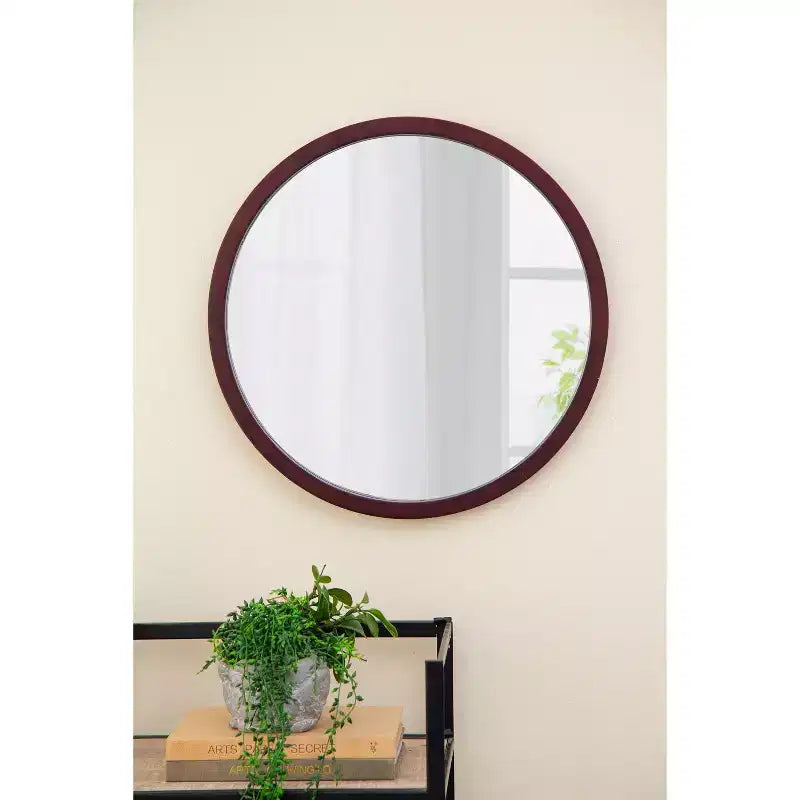 Specchio da Parete Rotondo da 50 cm con Cornice in Legno, Bagno e Camera da Letto