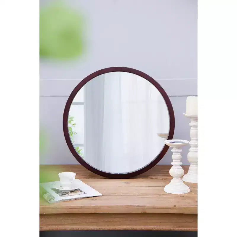 Specchio da Parete Rotondo da 50 cm con Cornice in Legno, Bagno e Camera da Letto