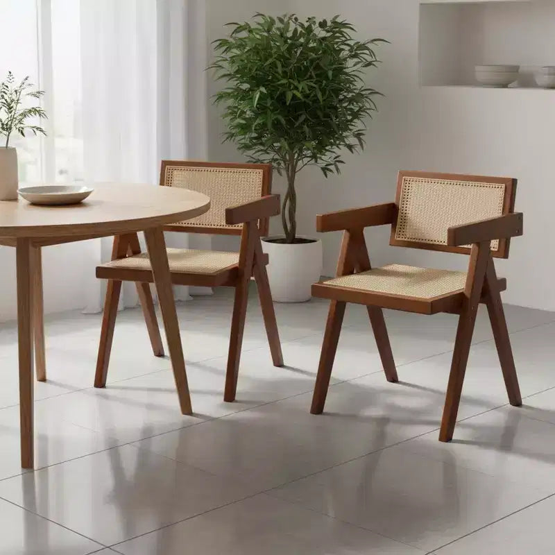 Sedia da pranzo Mid-Century in legno di gomma, finitura noce