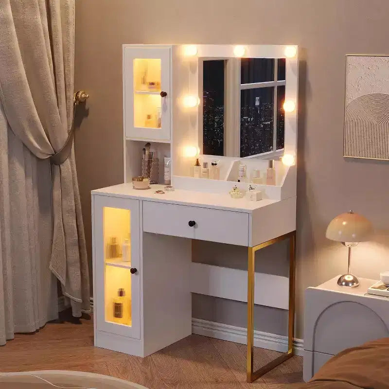 Toeletta con Specchio, Prese Integrate e Porte USB, Tavolo da Trucco