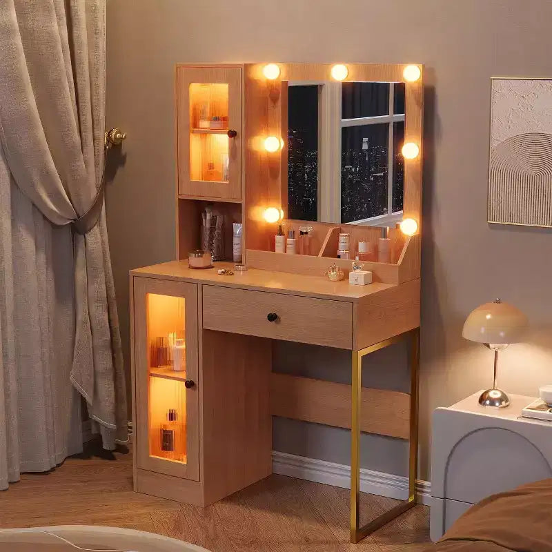 Toeletta con Specchio, Prese Integrate e Porte USB, Tavolo da Trucco