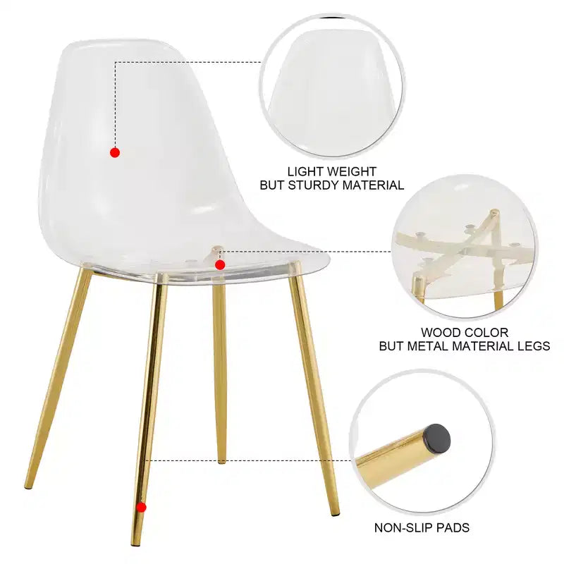 Sedie da Pranzo Trasparenti Senza Braccioli con Schienale, Stile Nordico Moderno per Cucina, Sala da Pranzo, Soggiorno o Ufficio