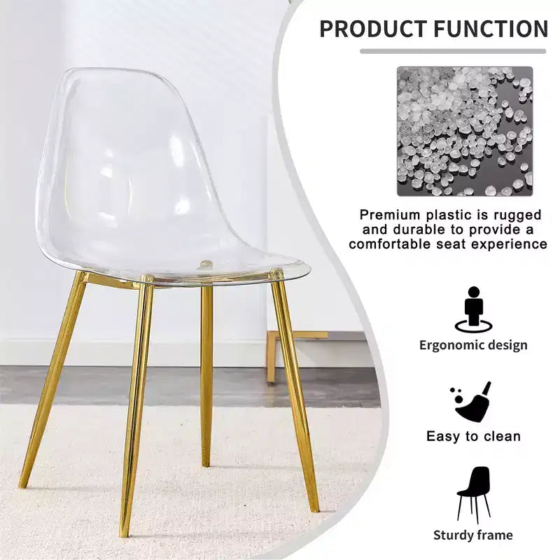 Sedie da Pranzo Trasparenti Senza Braccioli con Schienale, Stile Nordico Moderno per Cucina, Sala da Pranzo, Soggiorno o Ufficio