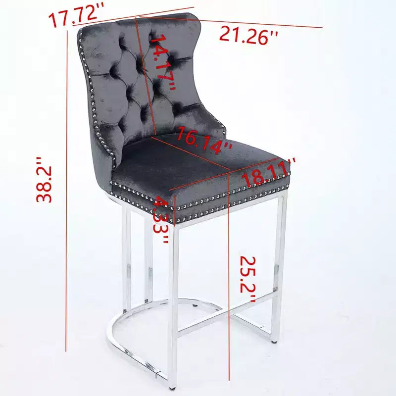 Sgabello da bancone in velluto da 26" con schienale trapuntato e base in metallo cromato