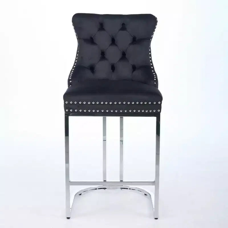 Sgabello da bancone in velluto da 26" con schienale trapuntato e base in metallo cromato