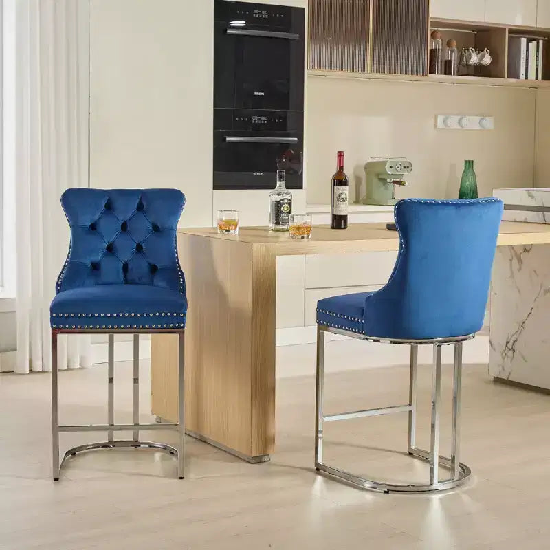 Sgabello da bancone in velluto da 26" con schienale trapuntato e base in metallo cromato