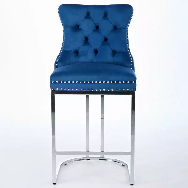 Sgabello da bancone in velluto da 26" con schienale trapuntato e base in metallo cromato