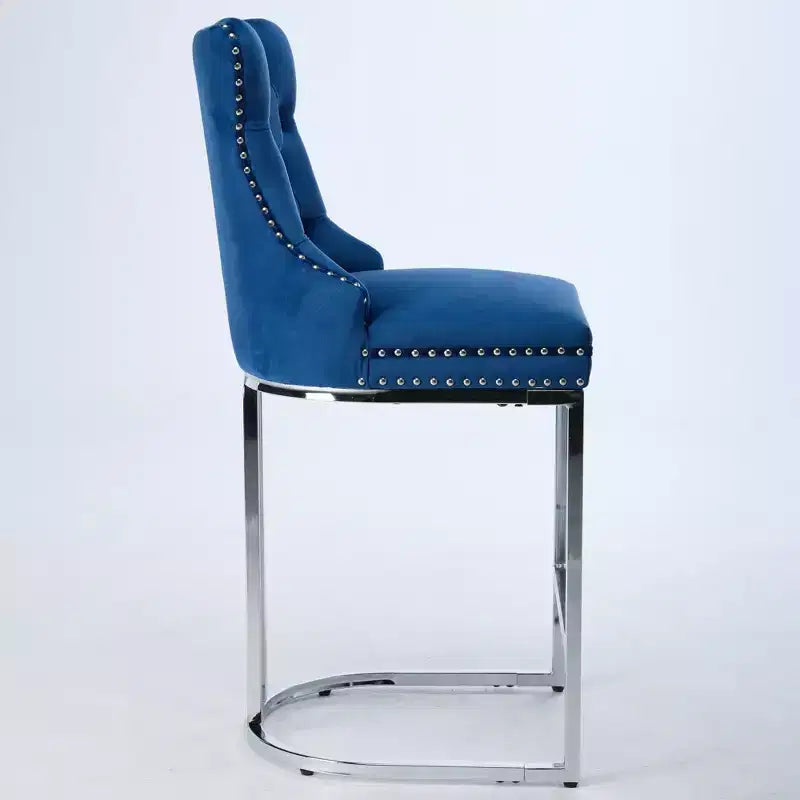 Sgabello da bancone in velluto da 26" con schienale trapuntato e base in metallo cromato