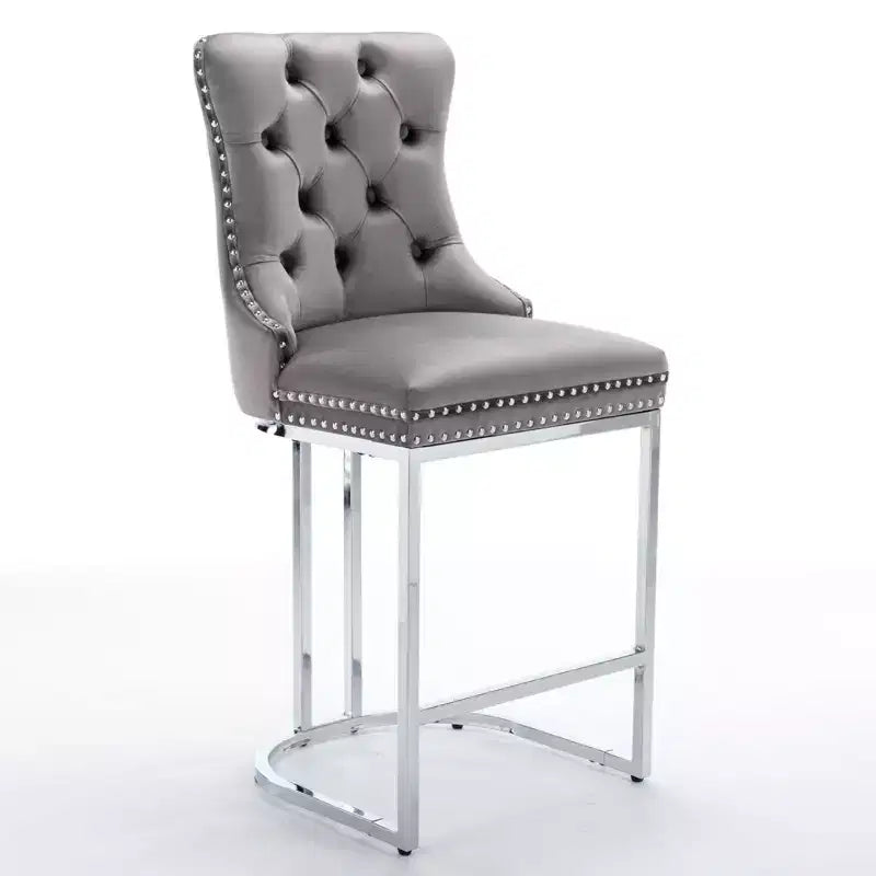 Sgabello da bancone in velluto da 26" con schienale trapuntato e base in metallo cromato