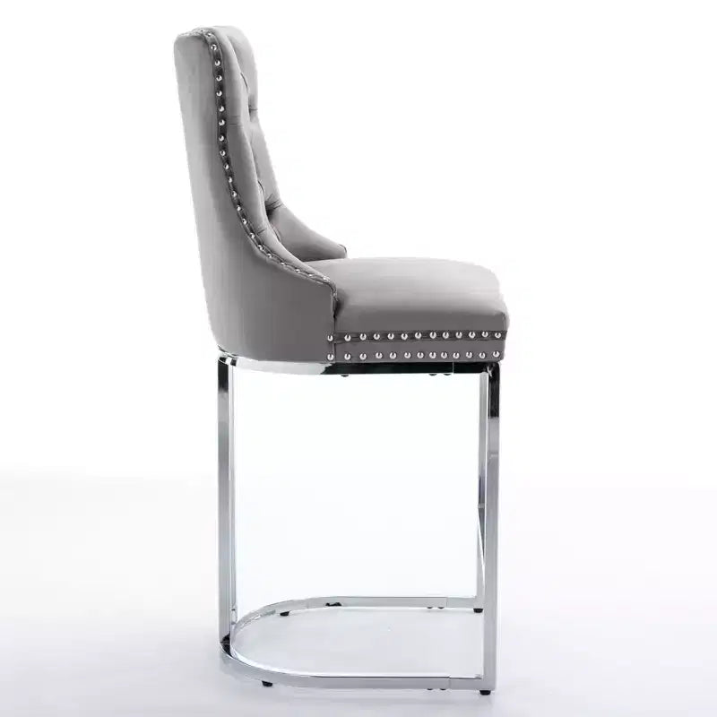 Sgabello da bancone in velluto da 26" con schienale trapuntato e base in metallo cromato