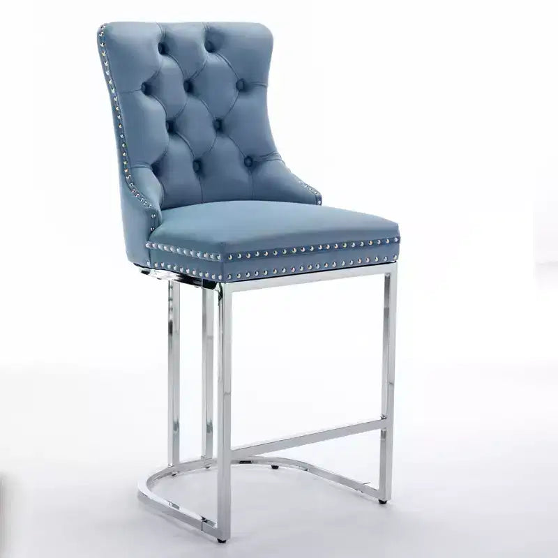 Sgabello da bancone in velluto da 26" con schienale trapuntato e base in metallo cromato