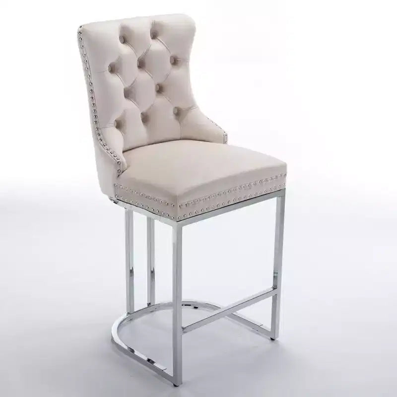 Sgabello da bancone in velluto da 26" con schienale trapuntato e base in metallo cromato