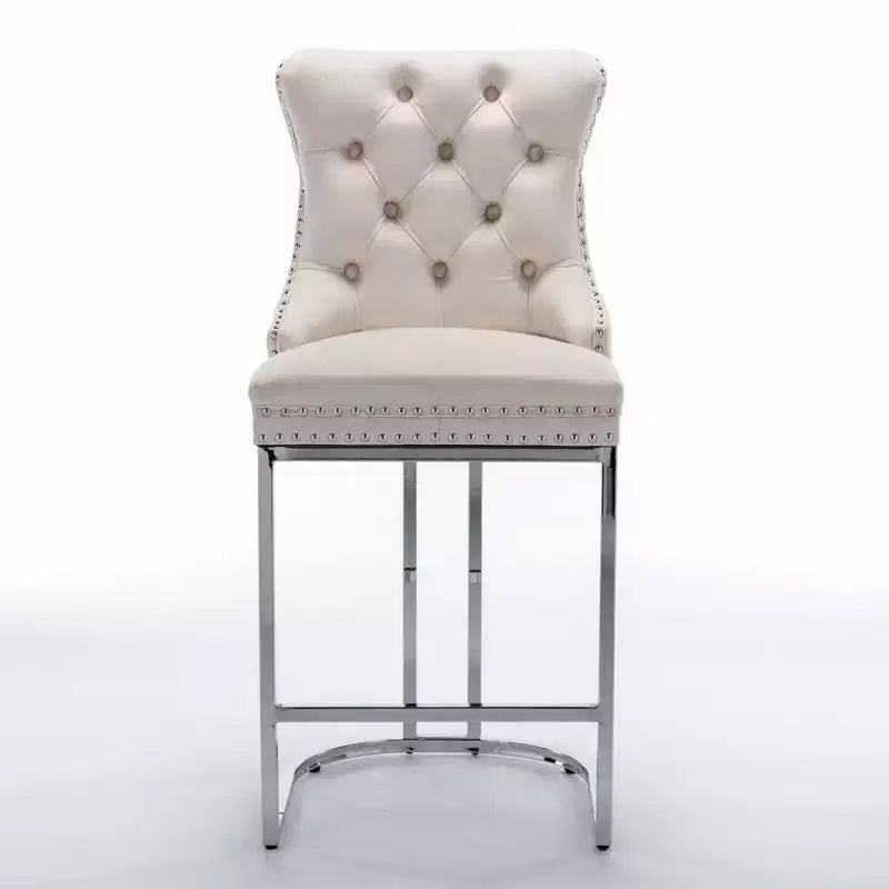 Sgabello da bancone in velluto da 26" con schienale trapuntato e base in metallo cromato
