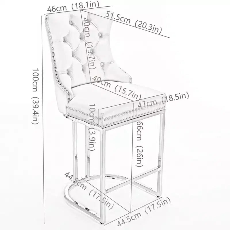 Sgabello da bancone in velluto da 26" con schienale trapuntato e base in metallo cromato