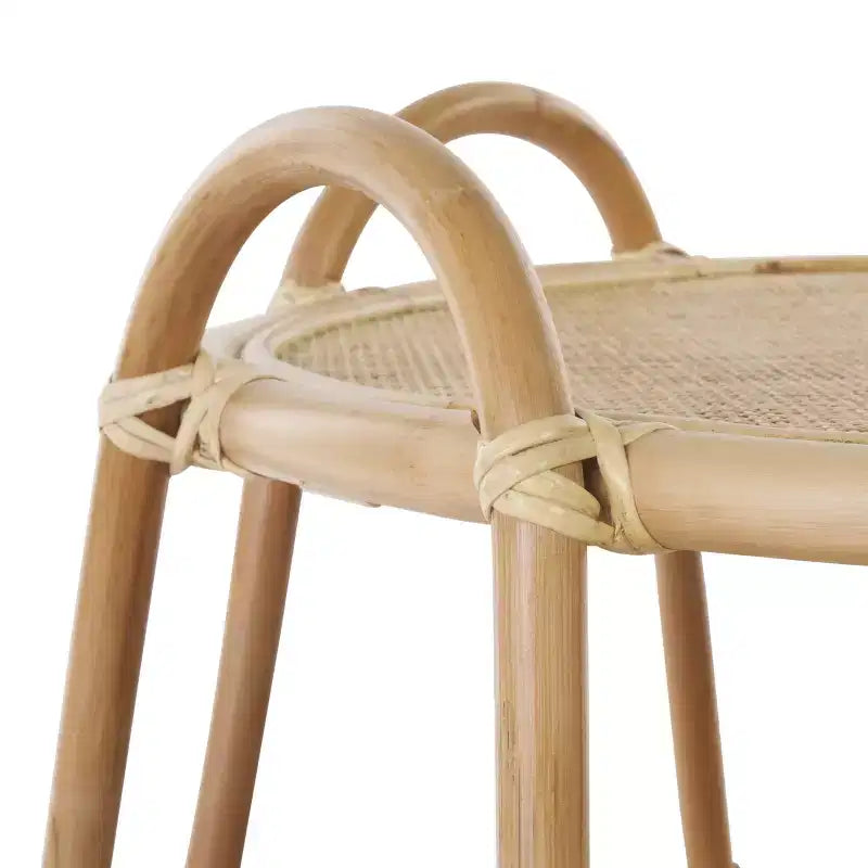Tavolino rotondo in rattan, miele naturale, per interni