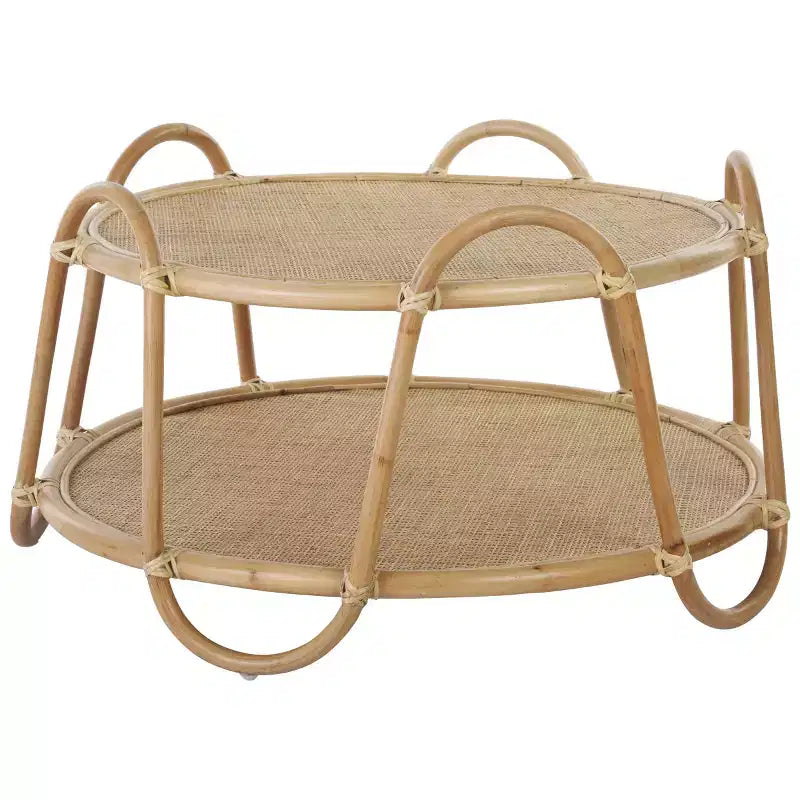 Tavolino rotondo in rattan, miele naturale, per interni