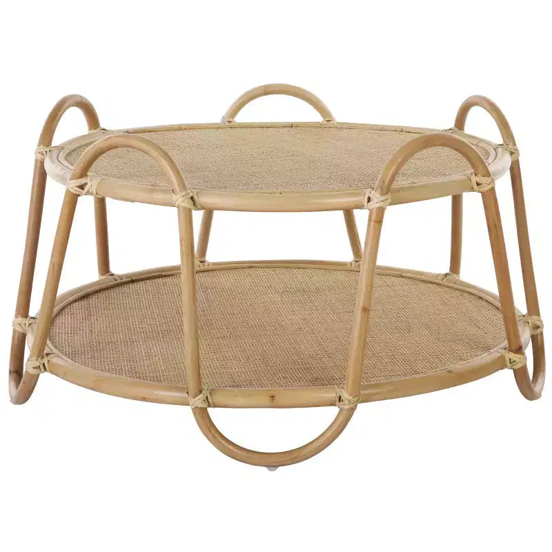 Tavolino rotondo in rattan, miele naturale, per interni