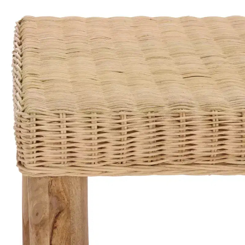 Tavolino da Caffè Rettangolare in Rattan Intrecciato, Struttura in Legno di Mango, Naturale