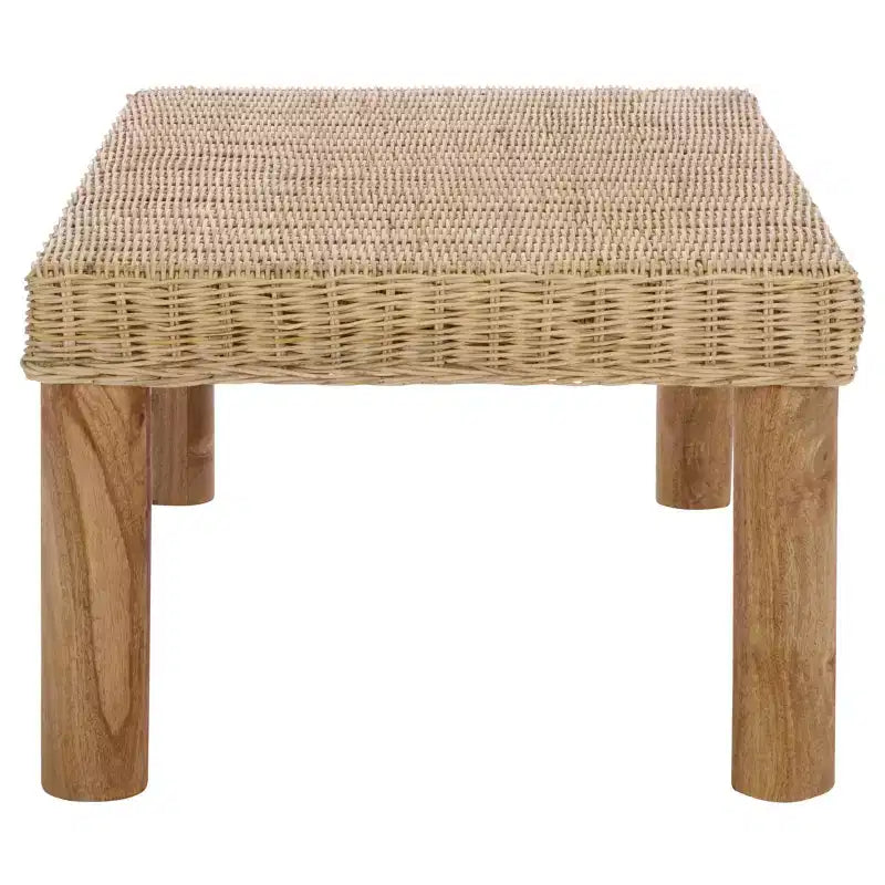 Tavolino da Caffè Rettangolare in Rattan Intrecciato, Struttura in Legno di Mango, Naturale