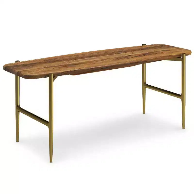 Panca da 46" in legno massello di acacia, finitura naturale, stile Mid-Century