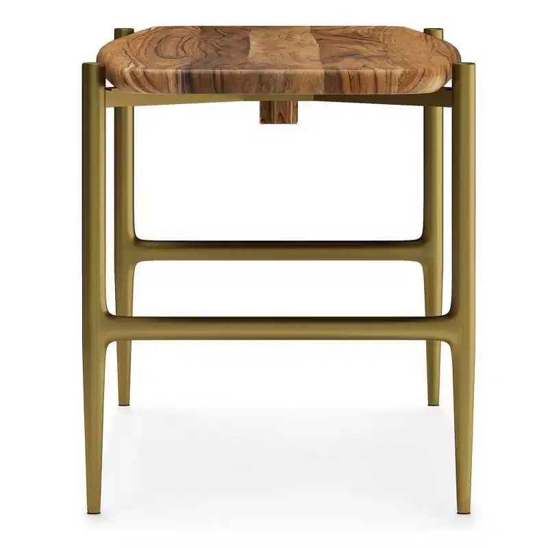 Panca da 46" in legno massello di acacia, finitura naturale, stile Mid-Century