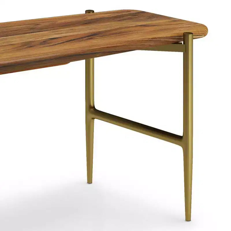 Panca da 46" in legno massello di acacia, finitura naturale, stile Mid-Century