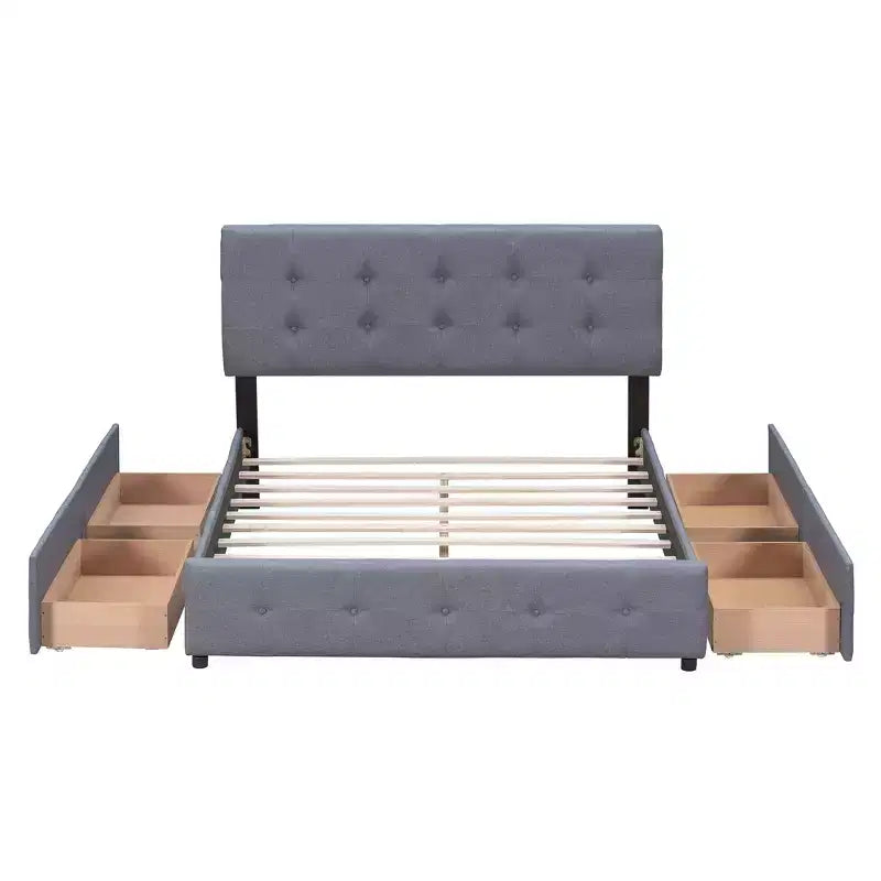 Letto matrimoniale con testiera capitonné e 4 cassetti contenitore