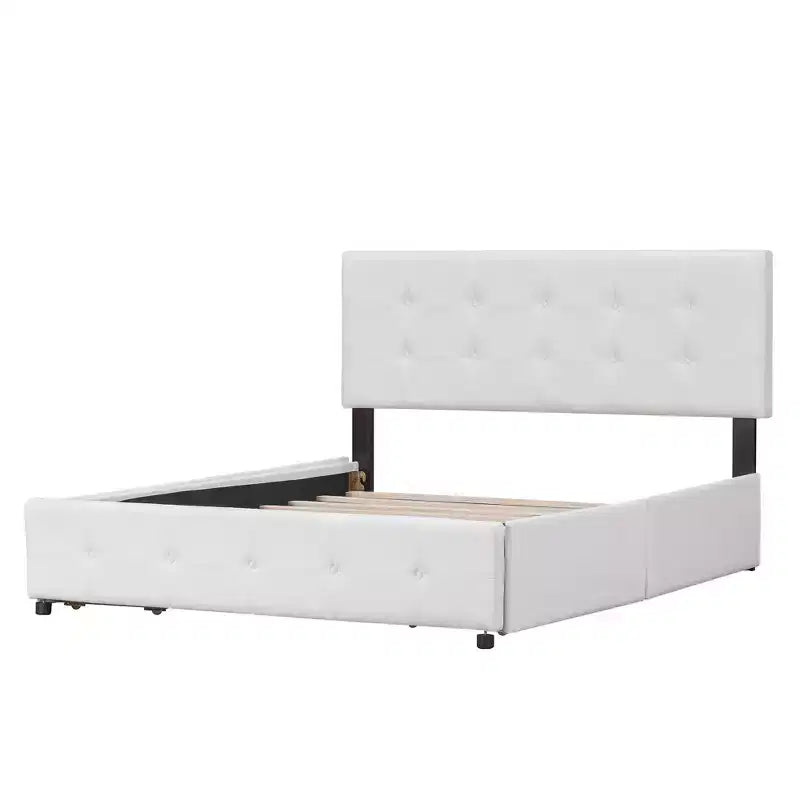 Letto matrimoniale con testiera capitonné e 4 cassetti contenitore